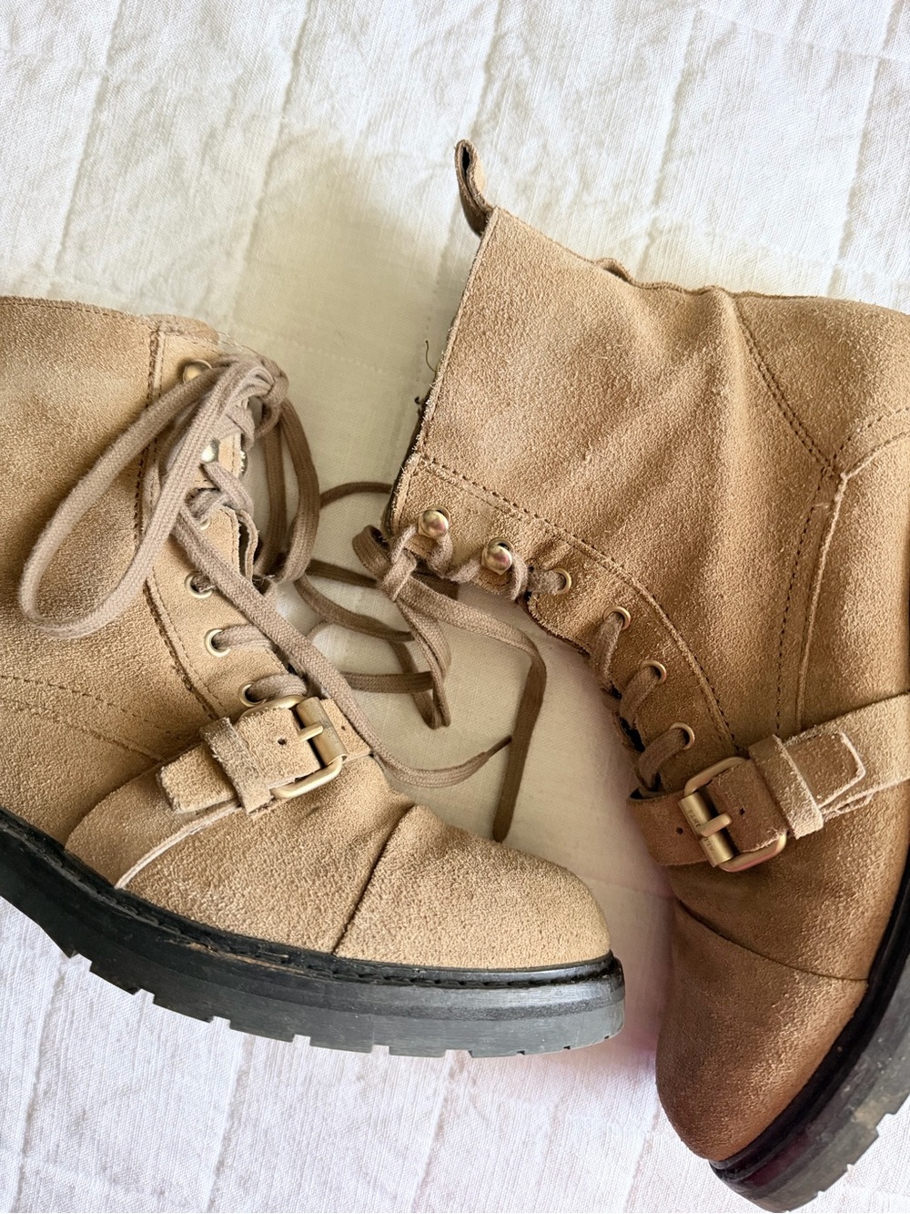 All Saints Women’s Suede Lace-Up Combat Boots in Tan